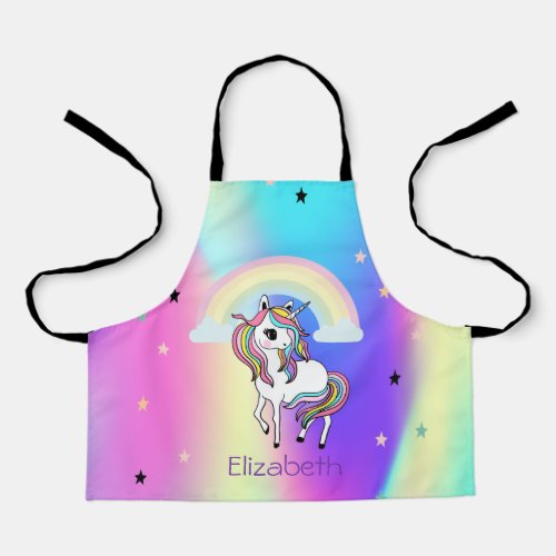 Rainbow Unicorn Stars Holographi Apron