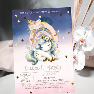 Rainbow Unicorn Stars Ombre Baby Shower Invitation