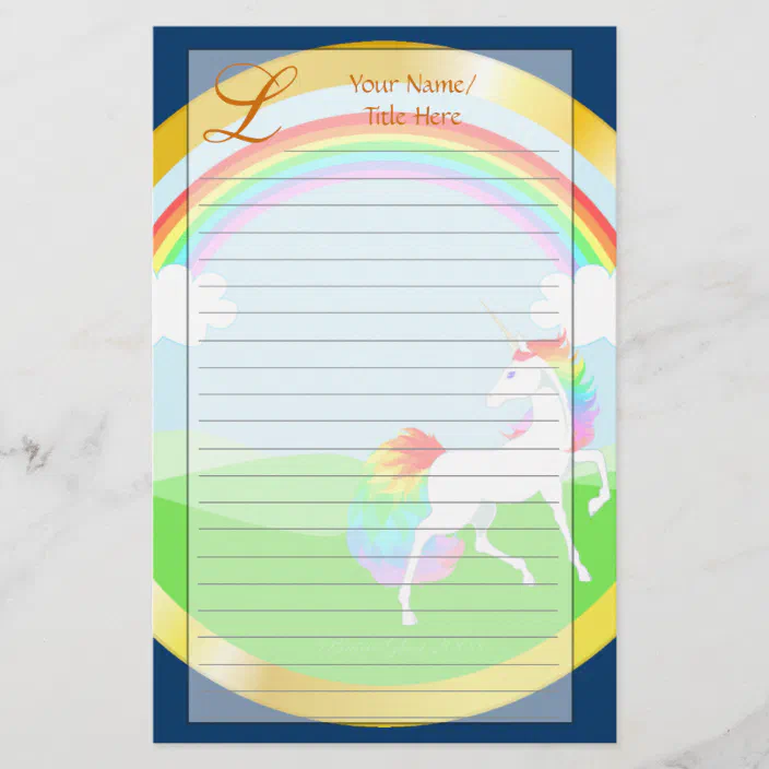 Personalized stationary set kawaii stationary set with custom letterhead paper /& stickers cute Rainbow unicorn stationary set