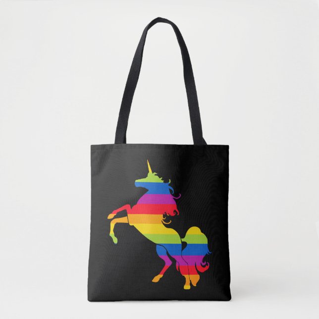 Rainbow Unicorn Stripes Colorful Tote Bag (Front)
