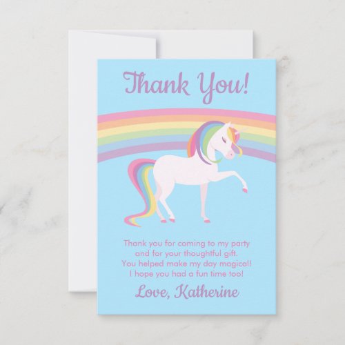 Rainbow Unicorn Thank You Card
