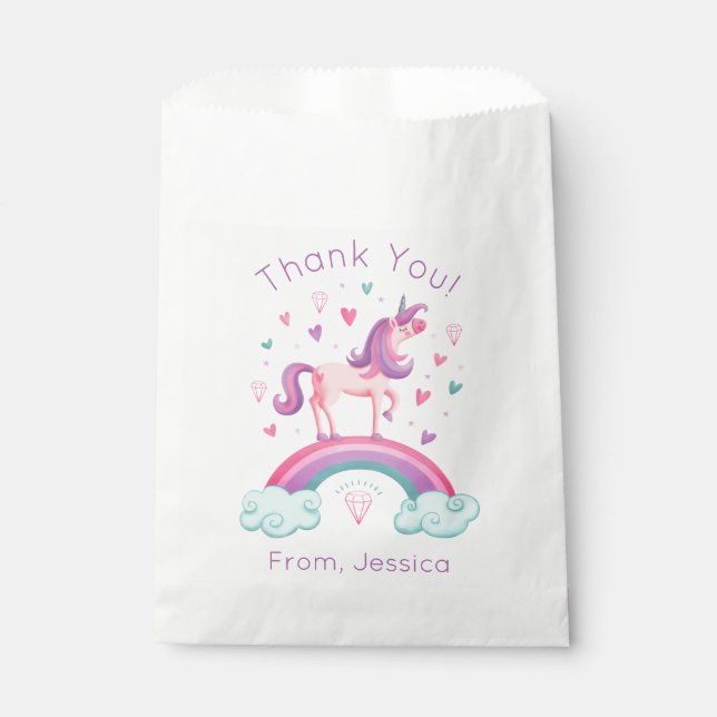 Rainbow Unicorn Thank You Favor Bag (Front)