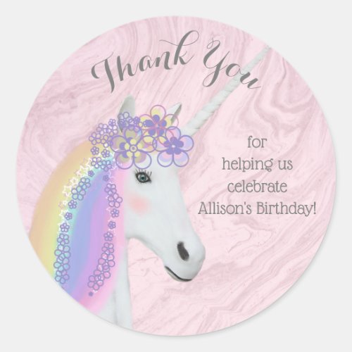 Rainbow Unicorn Thank You Stickers