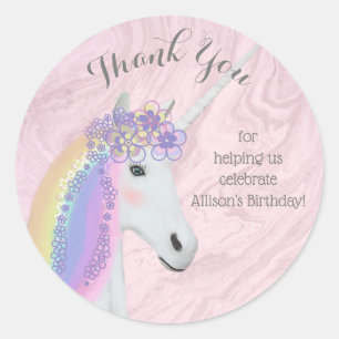 Rainbow Unicorn Thank You Stickers