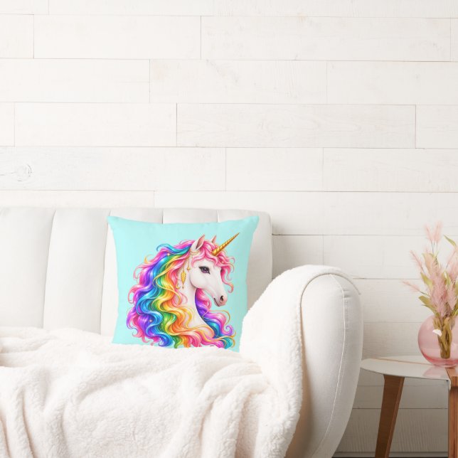 Rainbow Unicorn  Throw Pillow (Couch)
