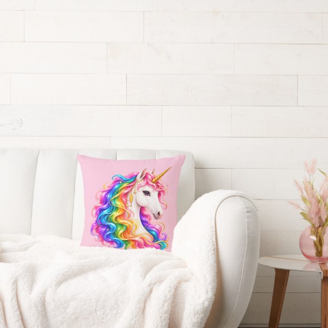 Rainbow Unicorn  Throw Pillow (Couch)