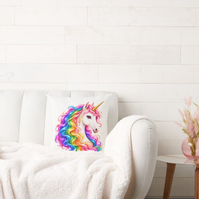 Rainbow Unicorn  Throw Pillow (Couch)