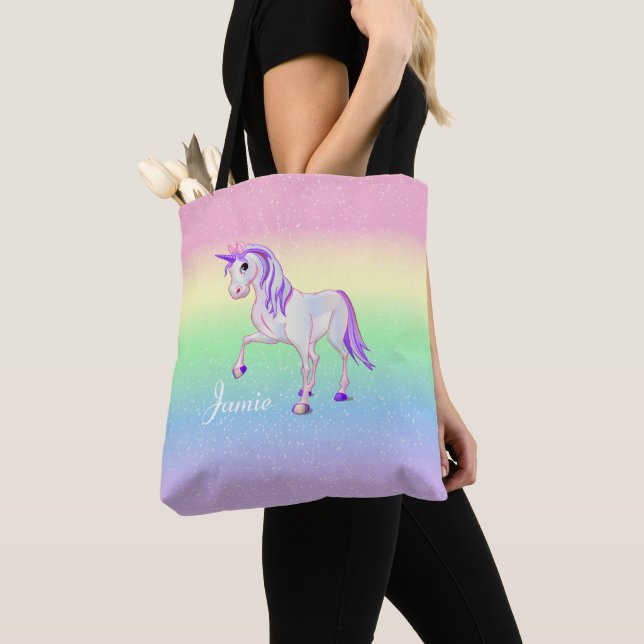 Rainbow 🦄 Unicorn  Tote Bag (Close Up)