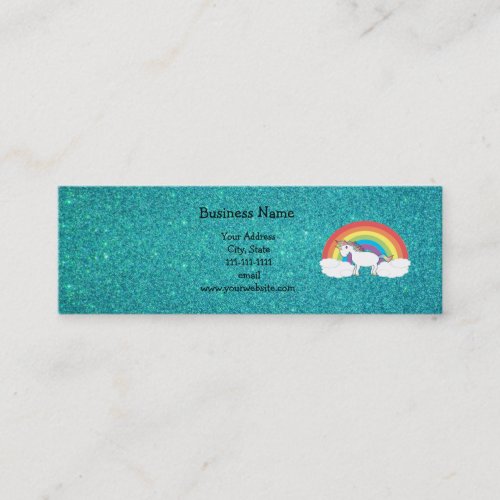 Rainbow unicorn turquoise glitter business card templates
