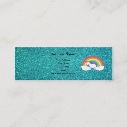 Customizable Rainbow unicorn turquoise glitter business card templates