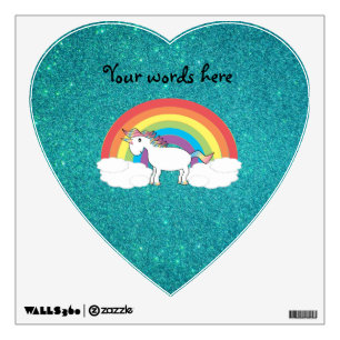Rainbow unicorn turquoise glitter wall decal