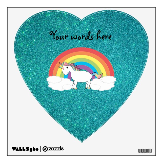 Rainbow unicorn turquoise glitter wall decal (Front)