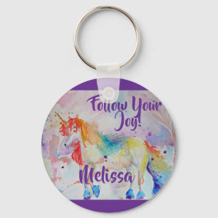 Rainbow Unicorn Unicorns Watercolor Girls Purple Keychain