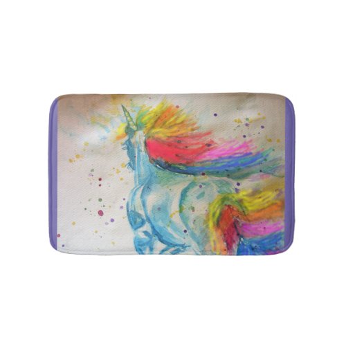 Rainbow Unicorn unicorns Watercolour Bath Mat