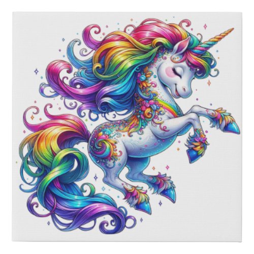 rainbow unicorn wallart faux canvas print
