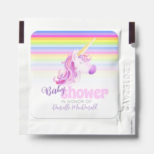 Rainbow unicorn watercolor art baby shower hand sanitizer packet