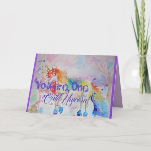 Rainbow Unicorn Watercolor art cute Birthday Card
