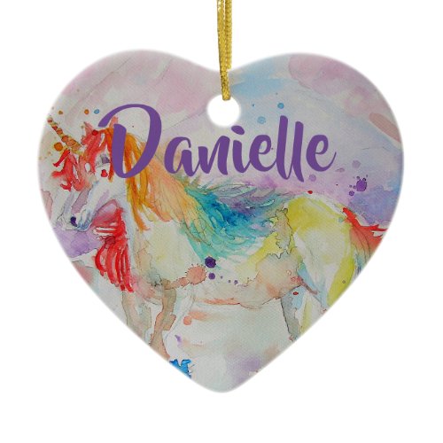 Rainbow Unicorn Watercolor Childs Name Decoration
