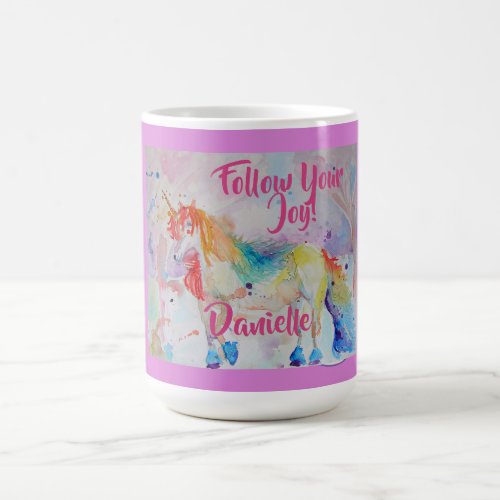 Rainbow Unicorn Watercolor Childs Name Mug