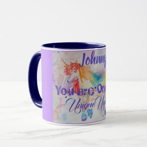 Rainbow Unicorn Watercolor Childs Name Mug