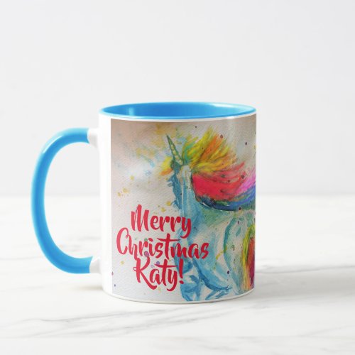 Rainbow Unicorn Watercolor Christmas Painting Mug