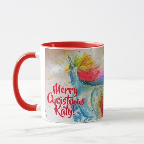 Rainbow Unicorn Watercolor Christmas Painting Mug