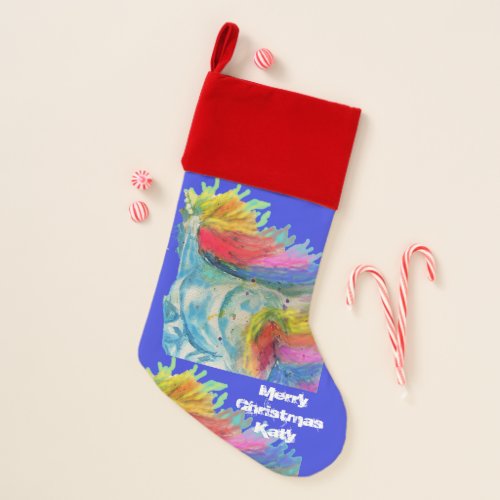 Rainbow Unicorn Watercolor Christmas Stocking