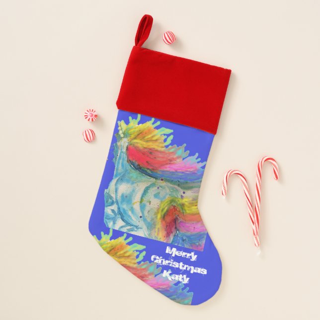 Rainbow Unicorn Watercolor Christmas Stocking (Front)