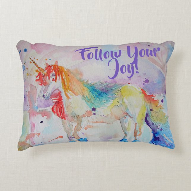Rainbow Unicorn Watercolor Cushion (Front)