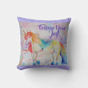 Rainbow Unicorn Watercolor Cushion
