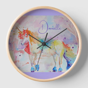 Rainbow Unicorn Watercolor Cushion Clock
