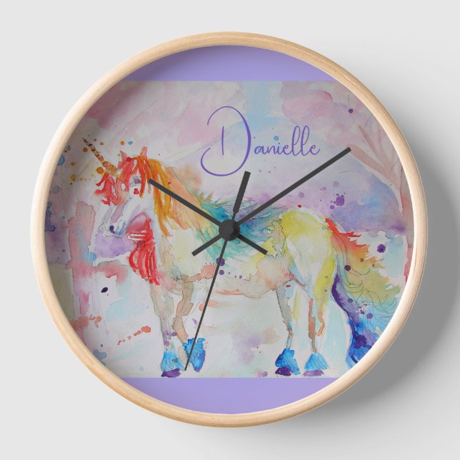 Rainbow Unicorn Watercolor Cushion Clock (Front)
