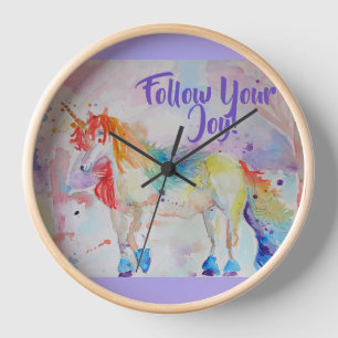 Rainbow Unicorn Watercolor Cushion Clock