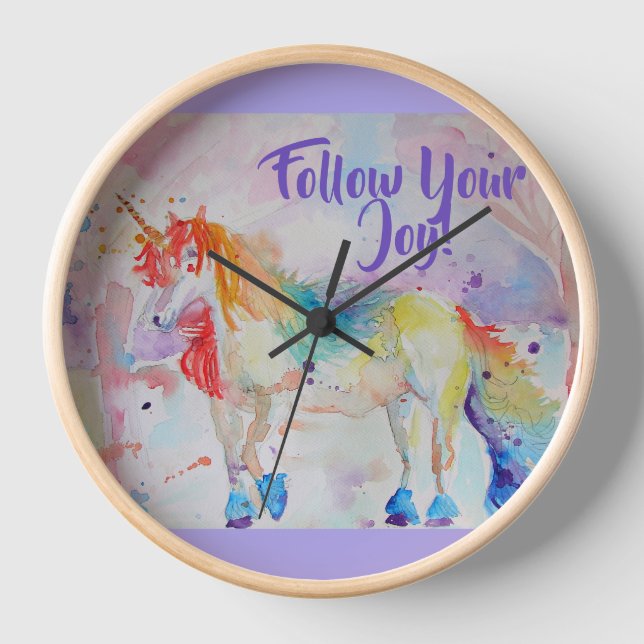 Rainbow Unicorn Watercolor Cushion Clock (Front)