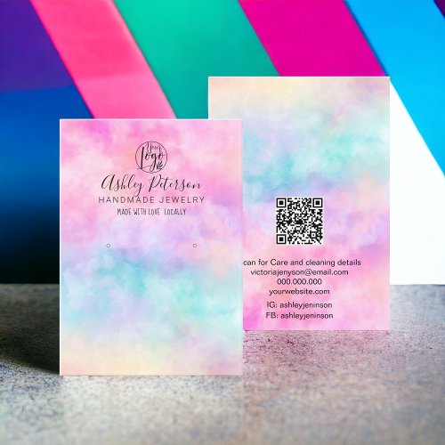 Rainbow unicorn watercolor logo qr jewelry earring business card