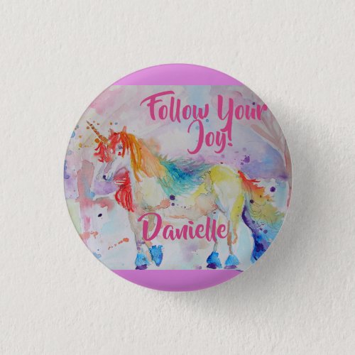 Rainbow Unicorn Watercolor Pink Badge Button