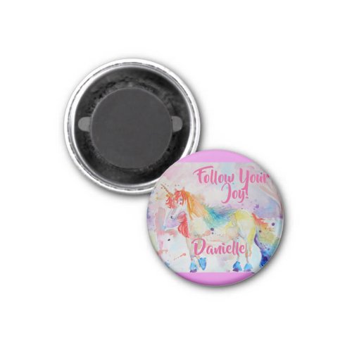 Rainbow Unicorn Watercolor Pink Magnet