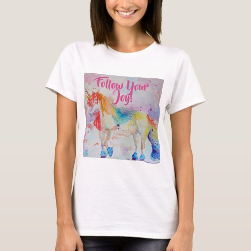 Rainbow Unicorn Watercolor Pink Womens T Shirt