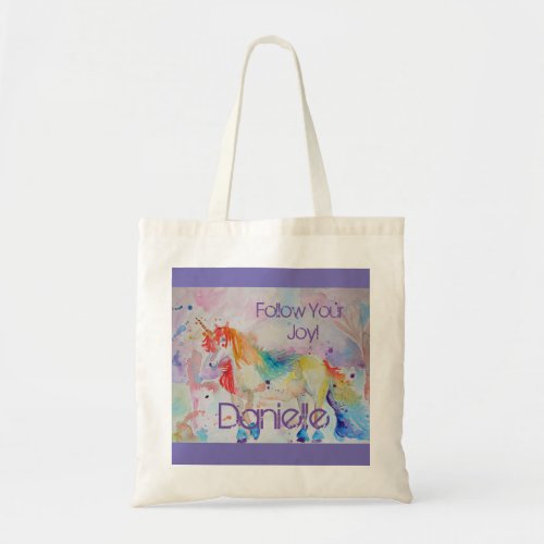 Rainbow Unicorn Watercolor Purple Cute Kids Tote Bag