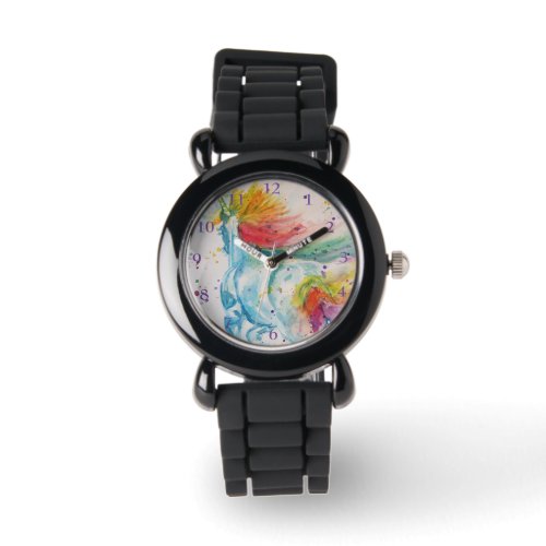 Rainbow Unicorn Watercolor Purple Girls Love Watch