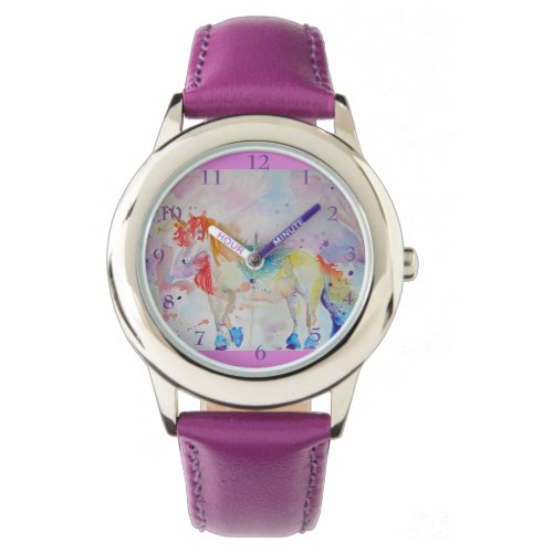 Rainbow Unicorn Watercolor Purple Girls Love Watch