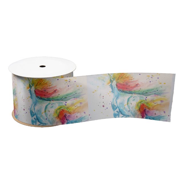Rainbow Unicorn Watercolour Painting Satin Ribbon (Spool)