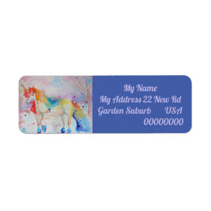 Rainbow Unicorn Watercolour Return Address Labels