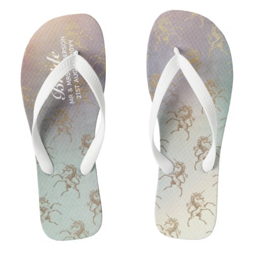 Rainbow Unicorn Wedding Flipflops BRIDE Gold