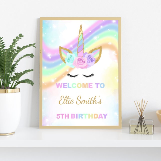 Rainbow Unicorn Welcome Sign (Rainbow Design Unicorn Welcome Signs)