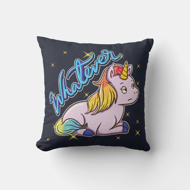 Rainbow Unicorn Whatever Holiday Throw Pillow (Front)