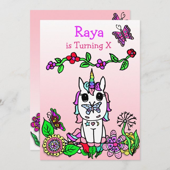 Rainbow Unicorn Whimsical Birthday Invitation (Front/Back)