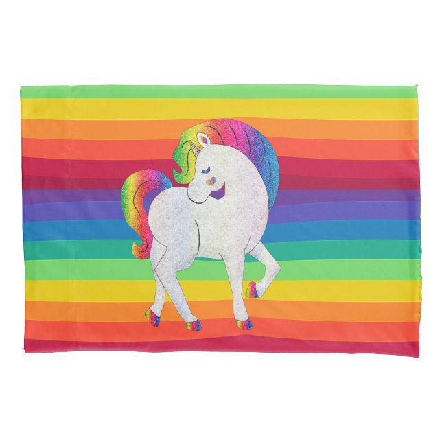 Rainbow Unicorn Whimsical Girly Pillowcase (Front)