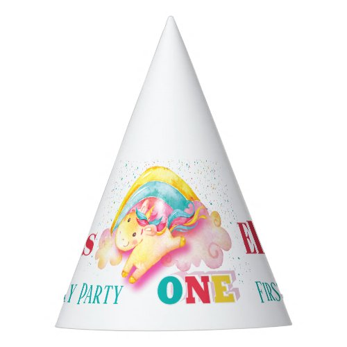 Rainbow Unicorn Whimsical Pink 1st Birthday Party  Party Hat