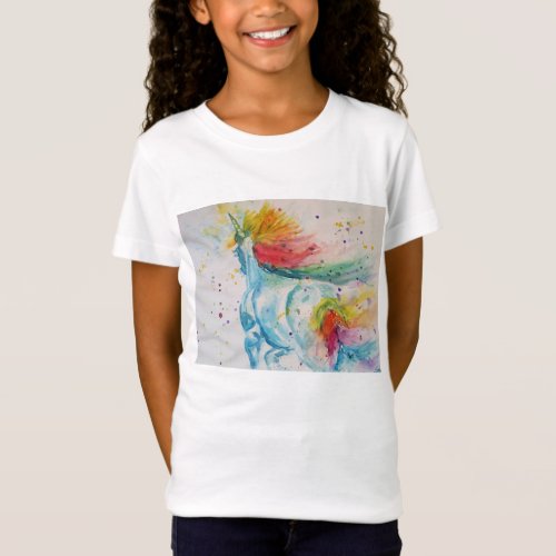 Rainbow Unicorn Whimsical Watercolor Girls T Shirt